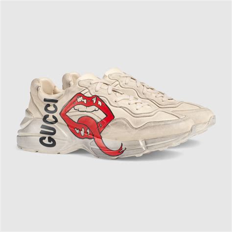 gucci rhyton sneakers logo mouth print or gucci logo|Gucci rhyton logo print.